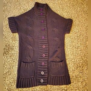 Black Crimson NY Chunky Cable Knit Short Sleeve Cardigan Sweater Purple Small